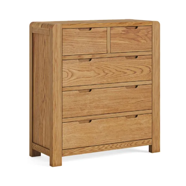 Oak 2 Over 3 Chest of Drawers Curved Edges