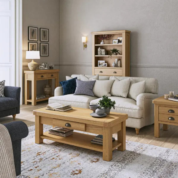Oak 1 Drawer Coffee Table with Lower Shelf