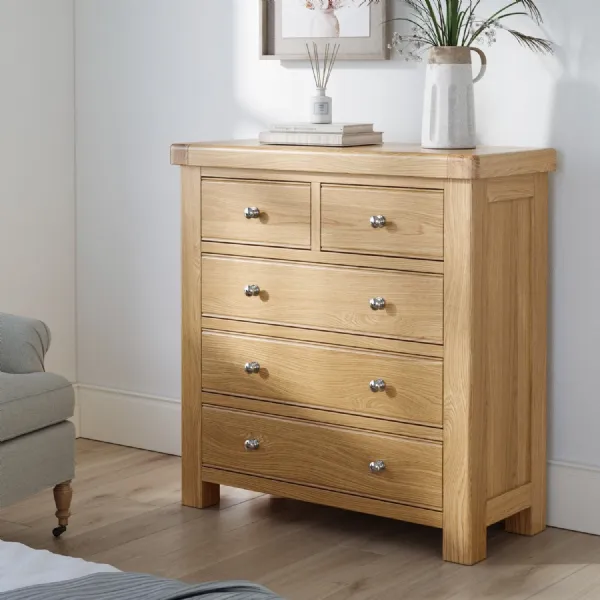 Oak 2 Over 3 Chest of Drawers Curved Edges
