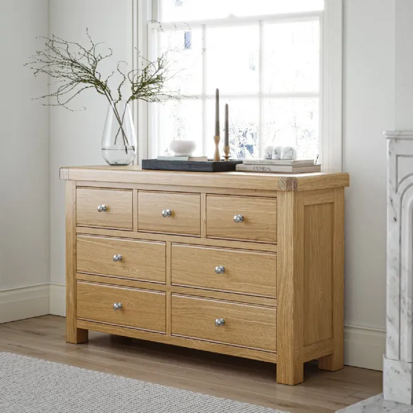 Chunky Wood 3 Over 4 Chest of Drawers Curved Edge