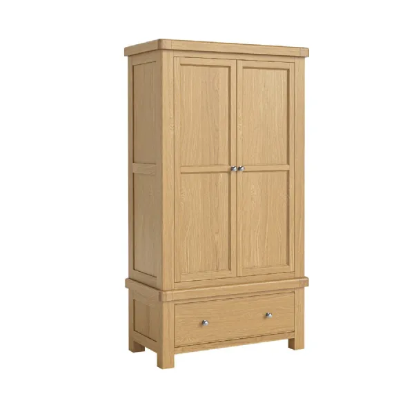 Natural Oak 2 Door 1 Drawer Gents Double Wardrobe
