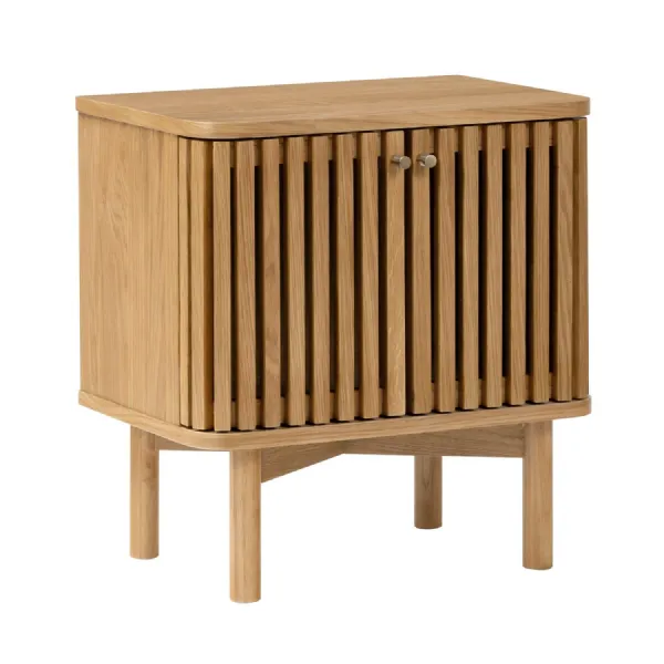 Natural Wood 2 Door Bedside Table Slatted Front