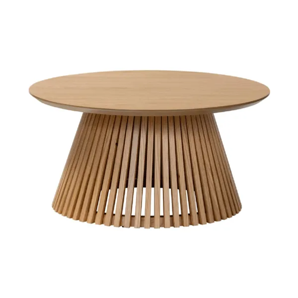 Natural Wood Round Coffee Table Slatted Base