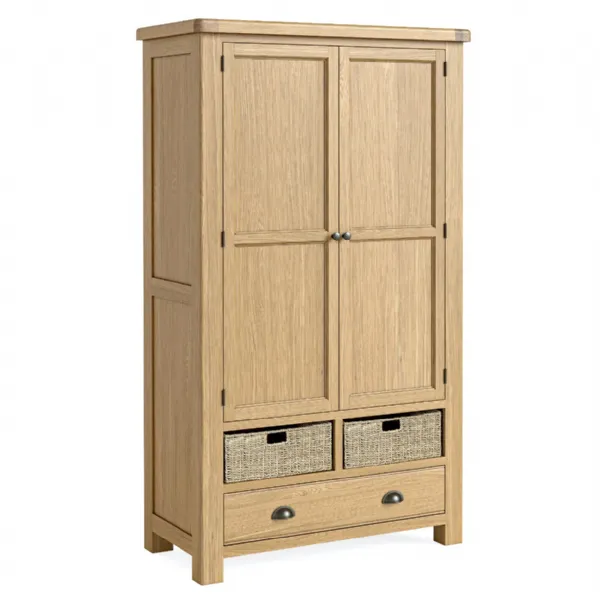 Natural Oak 2 Door 1 Drawer Large Larder Unit with 4 Baskets