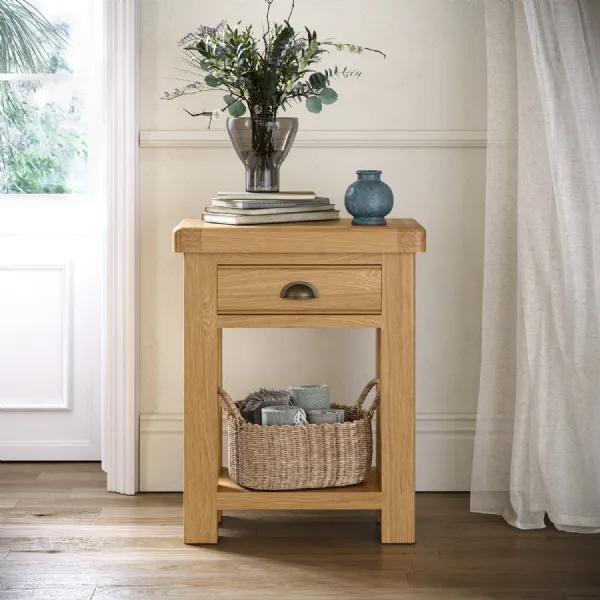 Oak 1 Drawer Telephone Table with Lower Shelf