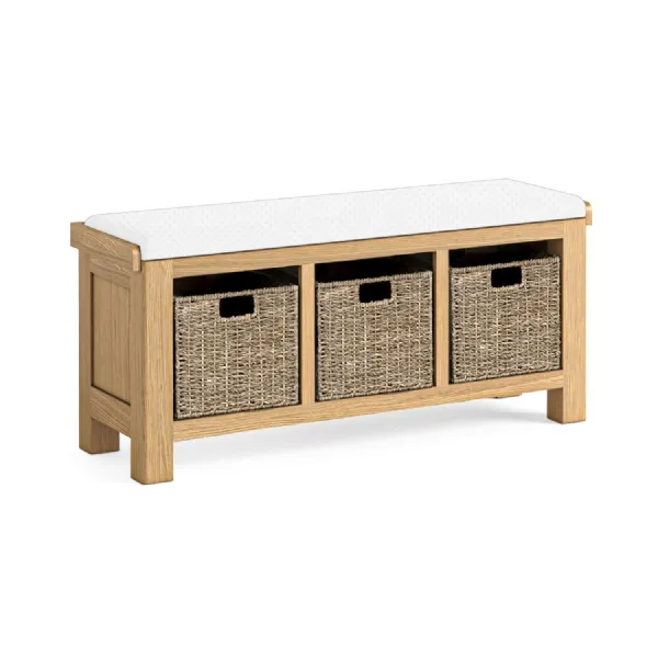 Oak Storage Hallway Bench with 3 Baskets