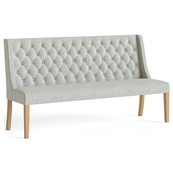 Beige Fabric Button Back Upholstered Dining Sofa Wooden Legs