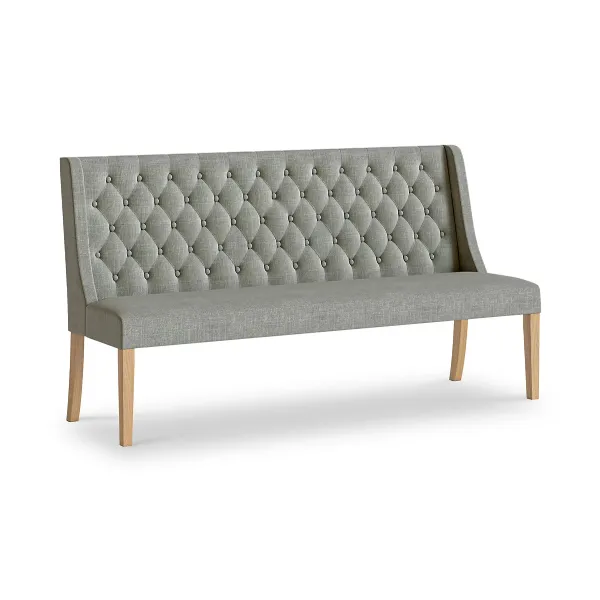 Grey Fabric Button Back Upholstered Dining Sofa Wooden Legs