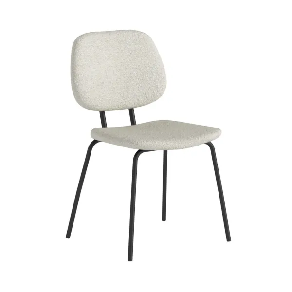 Ivory Boucle Fabric Upholstered Dining Chair Metal Framed