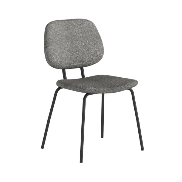 Grey Boucle Fabric Upholstered Dining Chair Metal Framed