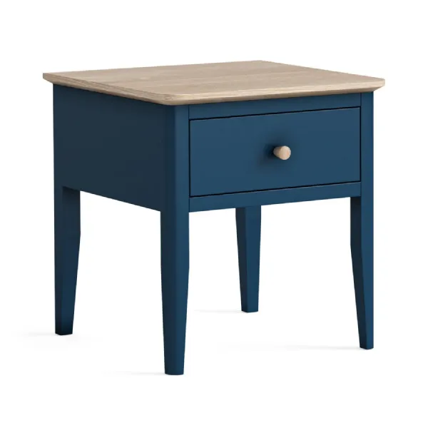 Navy Blue Wood 1 Drawer Lamp Table White Wash Wood Top