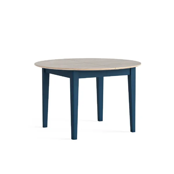 Blue Wood Round Extending Dining Table Oak Top 120 to 155cm