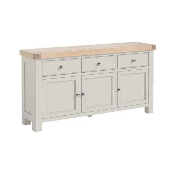 Grey Wood 3 Door 3 Drawer Large Sideboard Oak Top
