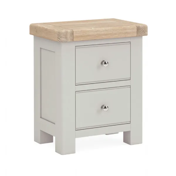 Light Grey Wood 2 Drawer Small Bedside Table Oak Top
