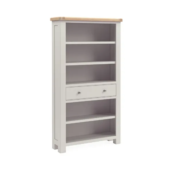 Grey Wood Large Open Bookcase with Drawer Oak Top