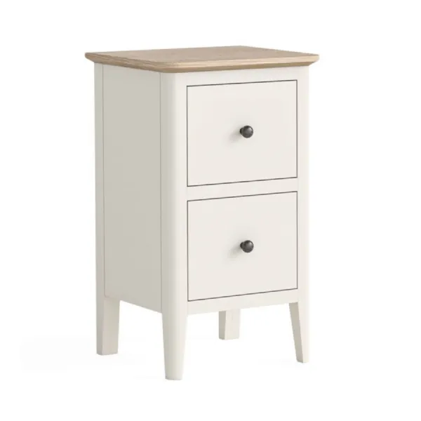Coconut Milk Wood 2 Drawer Narrow Bedside Cabinet Oak Top