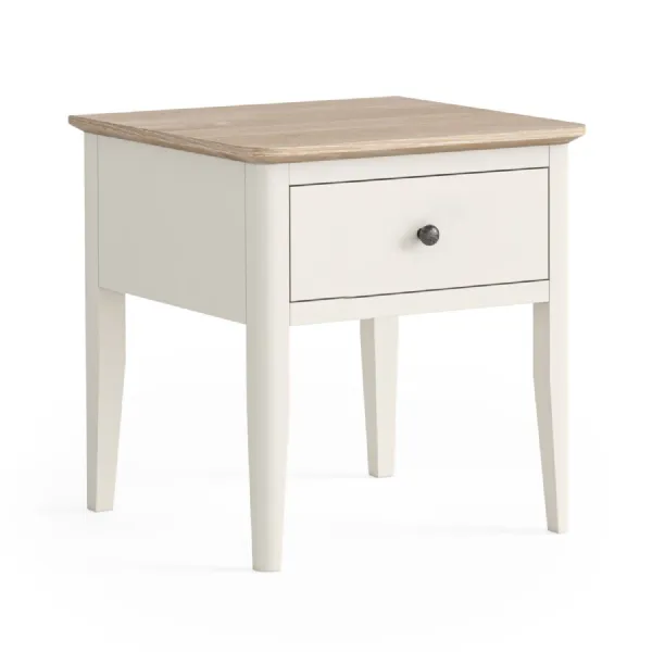 Coconut Milk Wood 1 Drawer Square Lamp Table Oak Top