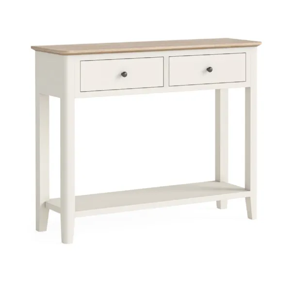Coconut Milk Wood 2 Drawer Console Table Oak Top