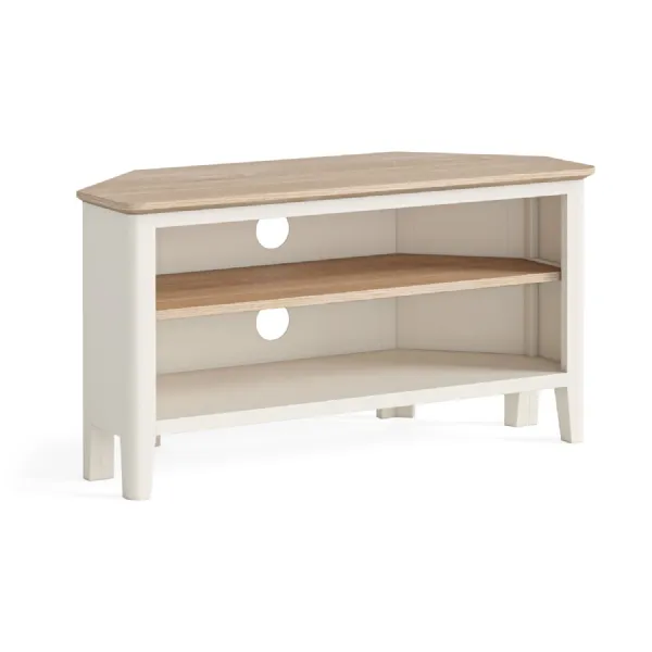 Coconut Milk Wood Corner TV Media Entertainment Unit Oak Top