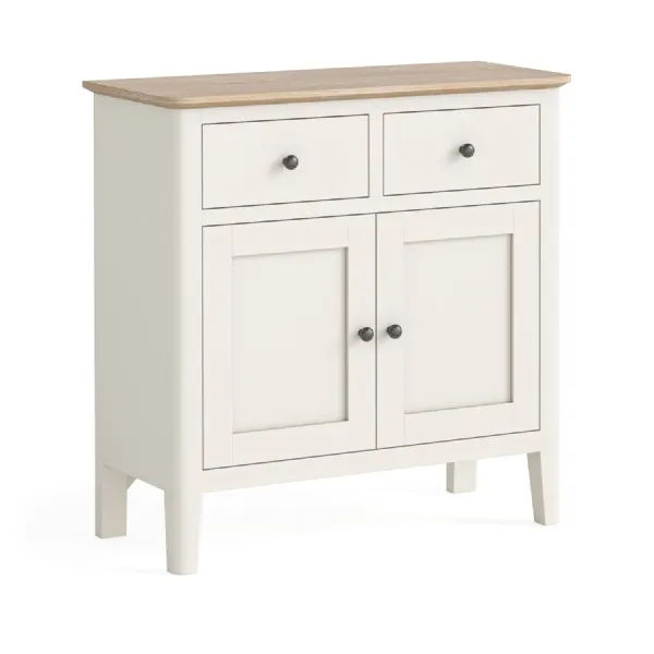 Coconut Milk Wood 2 Door 2 Drawer Small Sideboard Oak Top