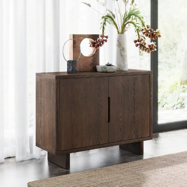 Dark Brown Oak 2 Door Small Sideboard Panelled Legs