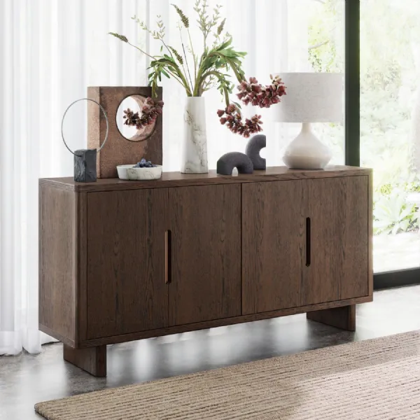 Sandblasted Dark Wood 4 Door Large Sideboard