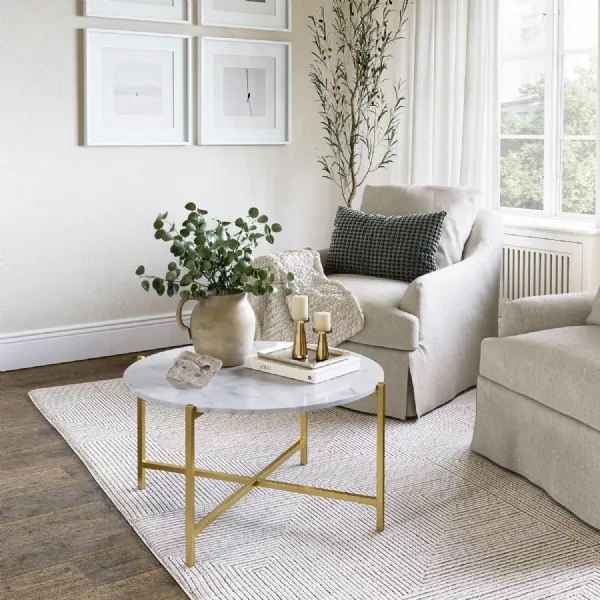 ROUND COFFEE GOLD BASE WHITE MARBLE