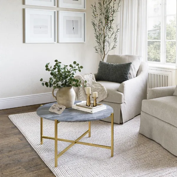 ROUND COFFEE GOLD BASE GREY MARBLE