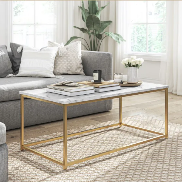 RECT COFFEE GOLD BASE WHITE MARBLE