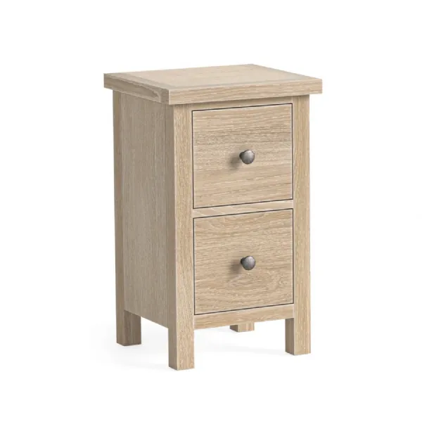 White Wash Oak 2 Drawer Narrow Bedside Table