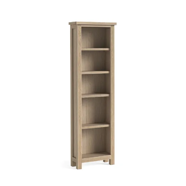 White Wash Oak 5 Tier Slim Narrow Open Bookcase
