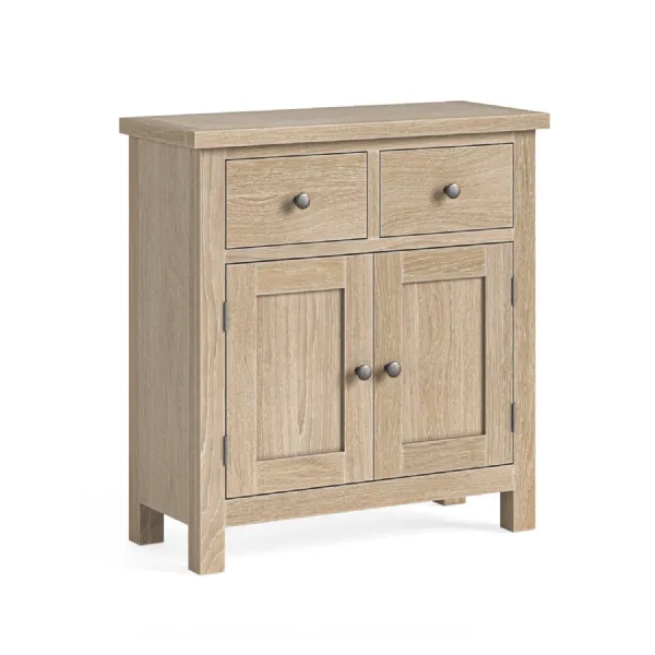 White Wash Wood 2 Door 2 Drawer Small Sideboard