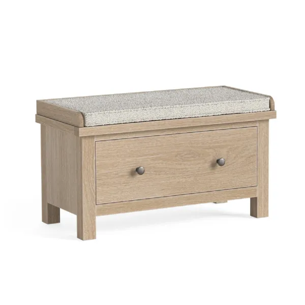 White Wash Oak Hallway Bench with Drawer and Cushion Seat