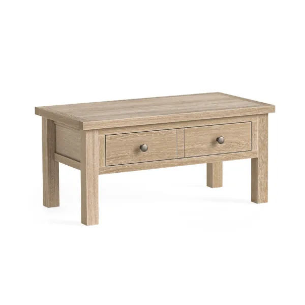 White Wash Oak 2 Drawer Low Coffee Table