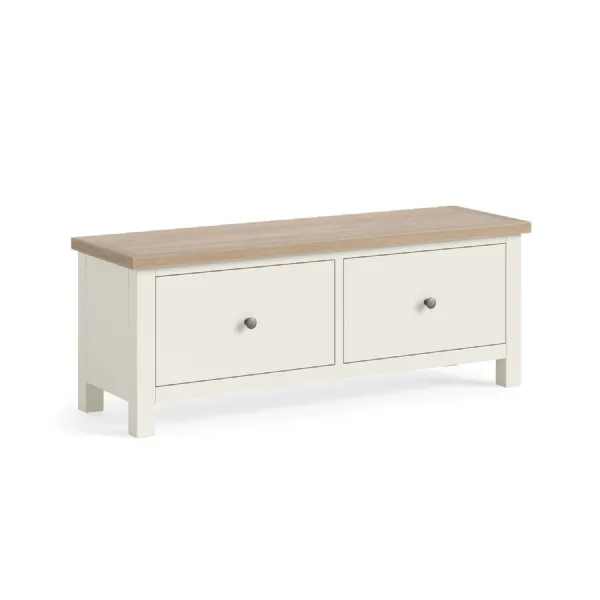 Coconut Wood 2 Drawer Large Bench White Wash Top