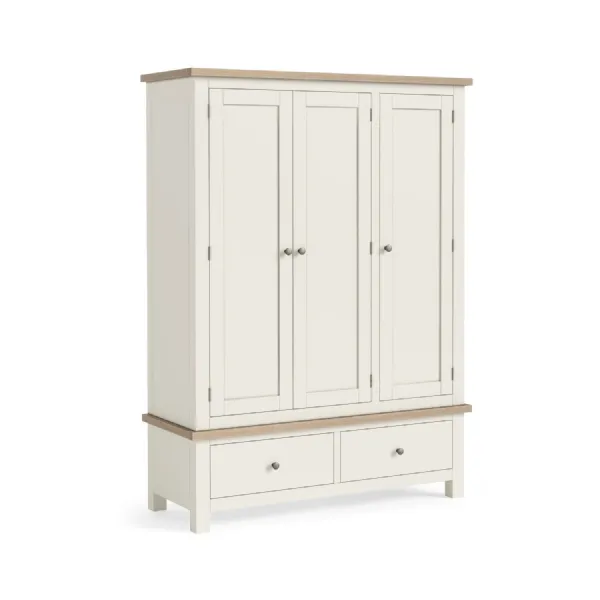 Coconut Wood 3 Door 2 Drawer Triple Large Wardrobe Oak Top