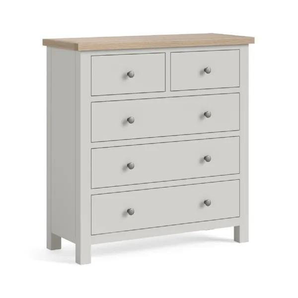 Light Grey Wood 2 Over 3 Chest of Drawers Oak Top