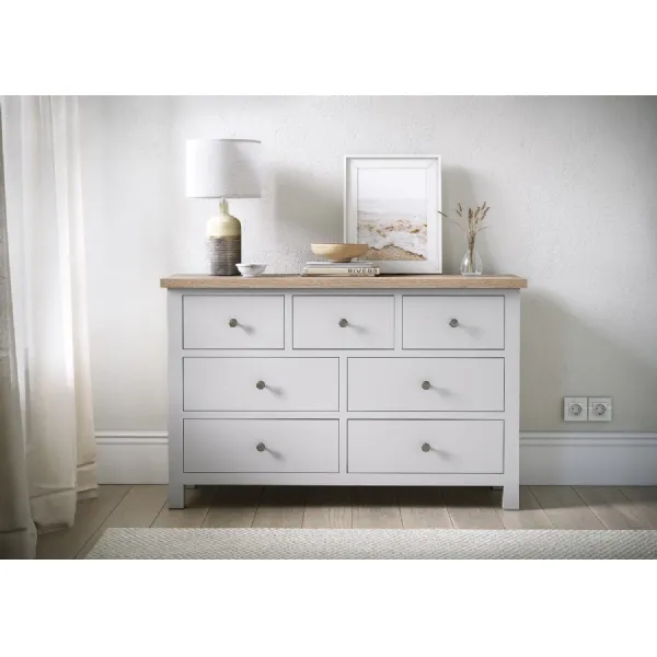 Light Grey Wood 3 Over 4 Chest of Drawers Oak Top