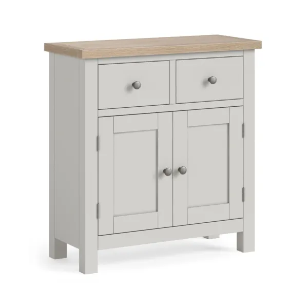 Light Grey Wood 2 Door 2 Drawer Small Sideboard Oak Top