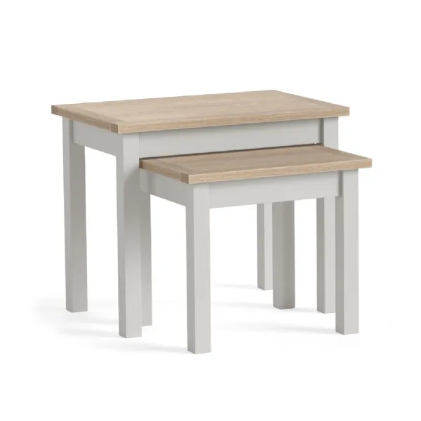 Light Grey Wood Nest of 2 Side Tables White Wash Oak Top