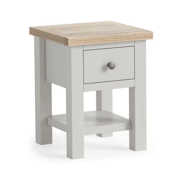 Light Grey Wood 1 Drawer Square Lamp Table Oak Top and Shelf