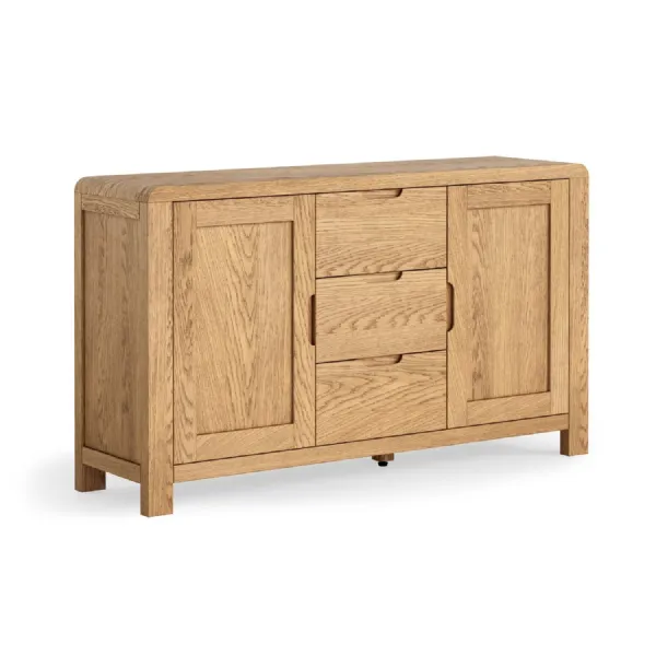 Rustic Wood 2 Door 3 Drawer Large Sideboard Curved Edges