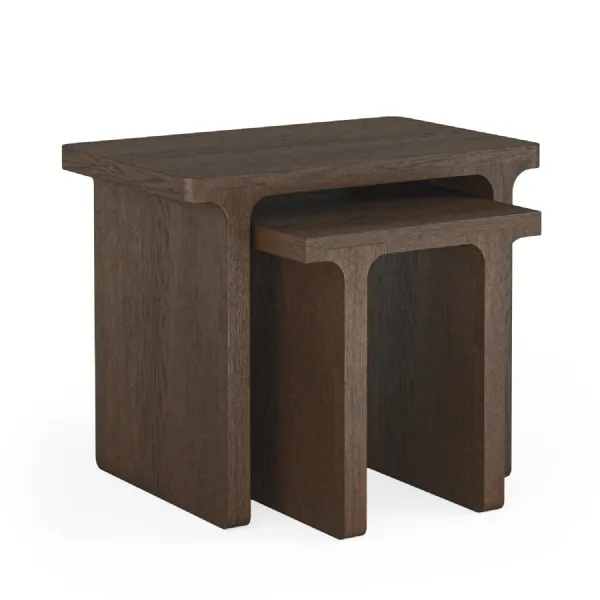 Sandblasted Dark Oak Nest of 2 Side Tables