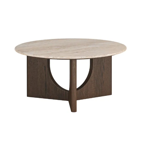 Dark Oak Round Coffee Table Travertine Marble Top