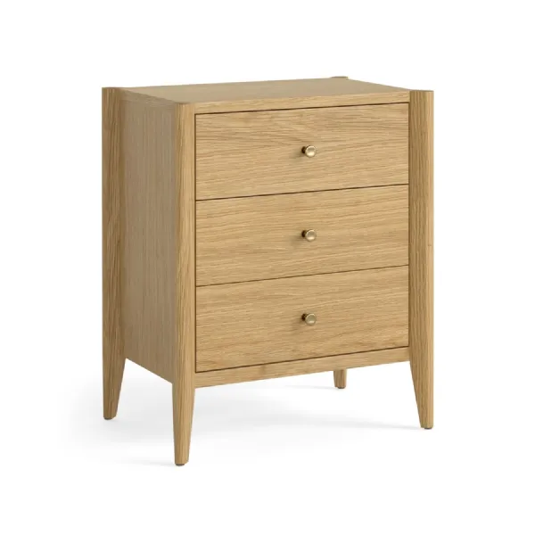 Oak 3 Drawer Bedside Table with Brass Knobs