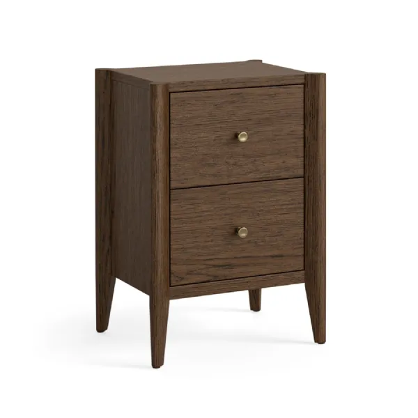 Dark Brown Oak 2 Drawer Bedside Table Brass Knobs