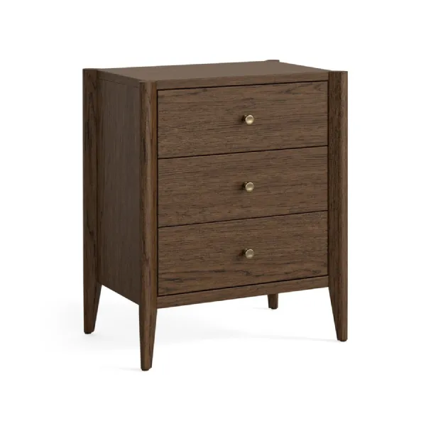 Brown Oak 3 Drawer Bedside Table