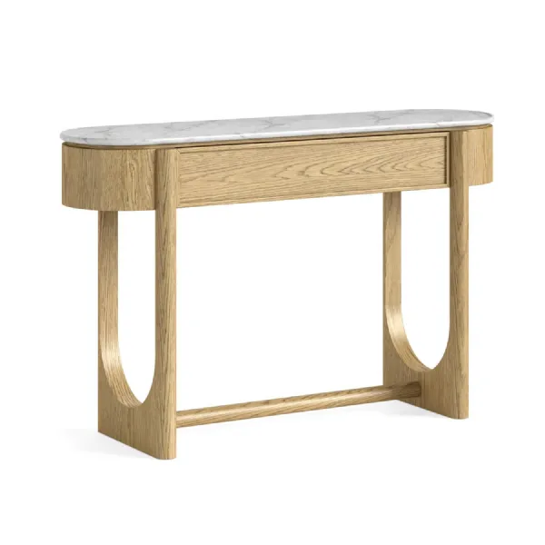 Light Oak Oval Geometric Console Table Marble Top