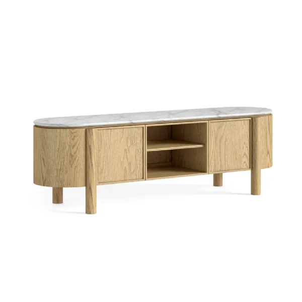 Light Oak 2 Door Small TV Media Unit Marble Top
