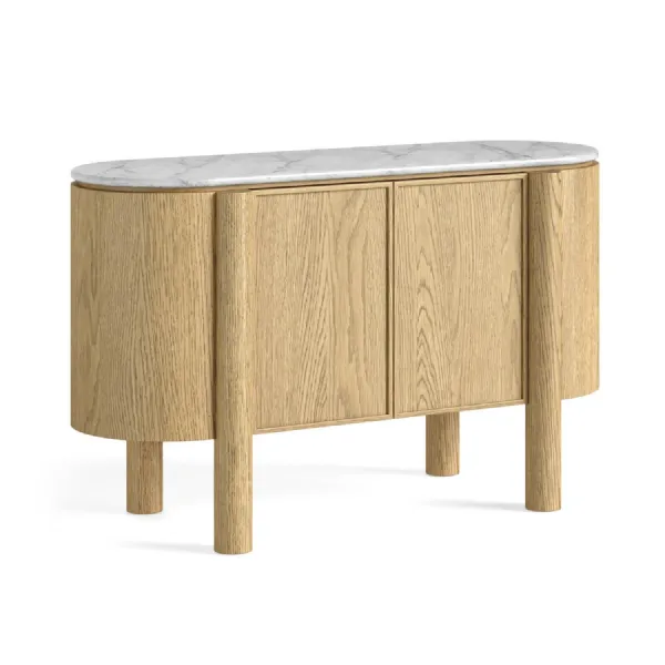 Light Oak 2 Door Small Sideboard Marble Top